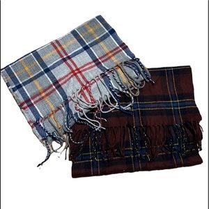 NWOT 2-MENS TEXTURED FLANNEL SCARF FRINGED BOTTOM GEOMETRIC PATTERN 67”x 13”